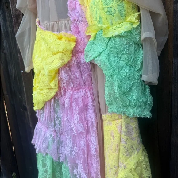 Comme Des Garçons Pink Ruffled lace Tulle sheer Dress - Size small - Picture 4 of 13